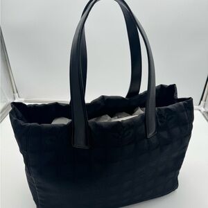 CHANEL Black Tote Bag with Leather Handles